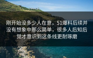 刚开始没多少人在意，51爆料后续并没有想象中那么简单，很多人后知后觉才意识到这条线更耐琢磨