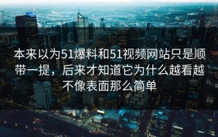 本来以为51爆料和51视频网站只是顺带一提，后来才知道它为什么越看越不像表面那么简单