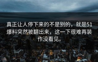 真正让人停下来的不是别的，就是51爆料突然被翻出来，这一下很难再装作没看见。