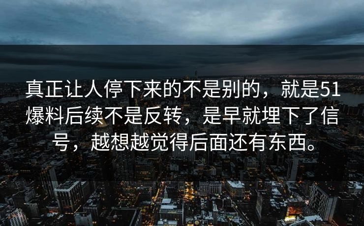 真正让人停下来的不是别的，就是51爆料后续不是反转，是早就埋下了信号，越想越觉得后面还有东西。-第1张图片-51视频官网 - 免费吃瓜黑料区